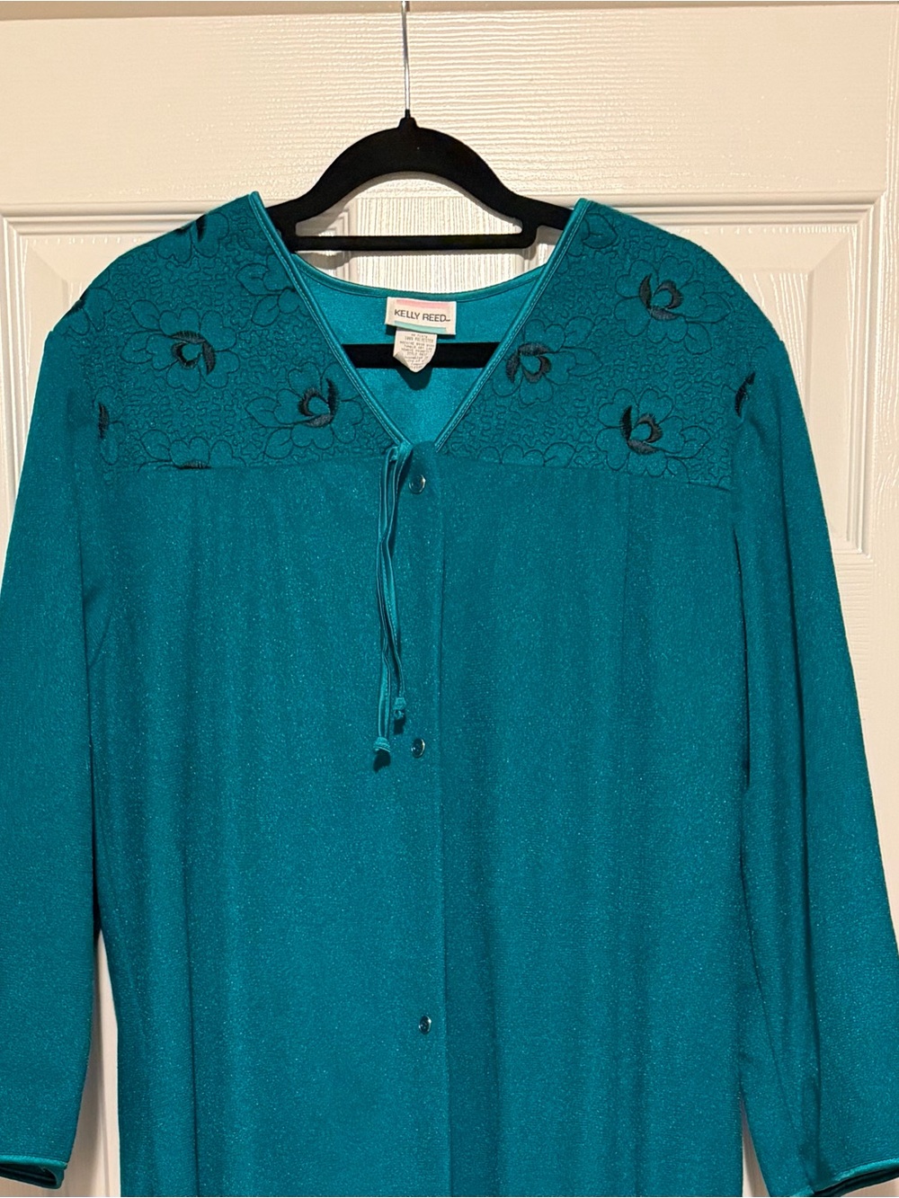 Vintage Teal Women's Robe with Lace Yoke